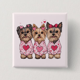 Badge Carré 5 Cm Chiens Yorkie de la Saint-Valentin