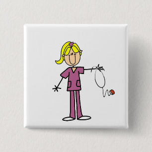 Badge Carré 5 Cm Chiffre femelle blond infirmière de bâton