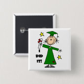 Badge Carré 5 Cm Chiffre vert diplômée de bâton de fille (Devant & derrière)