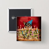 Badge Carré 5 Cm Chihuahua Anniversaire Pizza Pie (Devant & derrière)