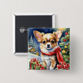 Badge Carré 5 Cm Chihuahua célèbre Noël (Devant & derrière)
