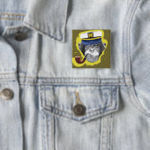 Badge Carré 5 Cm Chimpanzé Fumer Pipe (En situation)