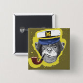 Badge Carré 5 Cm Chimpanzé Fumer Pipe (Devant & derrière)