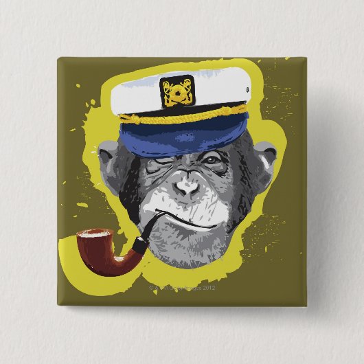 Badge Carré 5 Cm Chimpanzé Fumer Pipe (Devant)