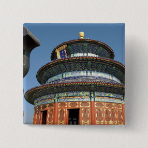 Badge Carré 5 Cm Chine, Pékin, Temple du Ciel, Urne chinoise dans