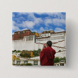 Badge Carré 5 Cm Chine, Tibet, Lhasa, moine tibétain avec Potala