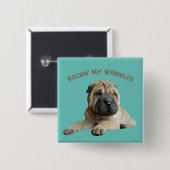 Badge Carré 5 Cm Chinois Shar Pei Funny Pin Bouton (Devant & derrière)