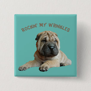 Badge Carré 5 Cm Chinois Shar Pei Funny Pin Bouton