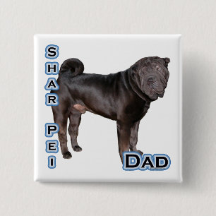 Badge Carré 5 Cm Chinois Shar-Pei Papa 4 - Bouton
