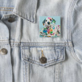 Badge Carré 5 Cm Chiot dalmatien (En situation)