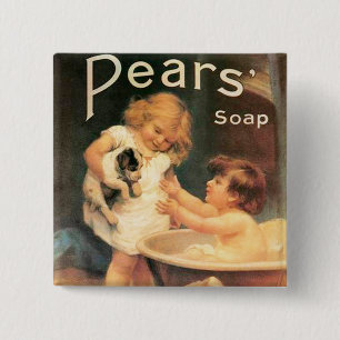 Badge Carré 5 Cm Chiot prenant un bain