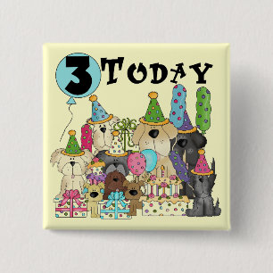 Badge Carré 5 Cm Chiots 3e anniversaire Bash Tshirts et cadeaux