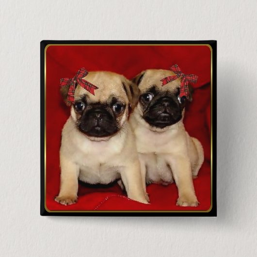 Badge Carré 5 Cm Chiots de carlin de Noël (Devant)