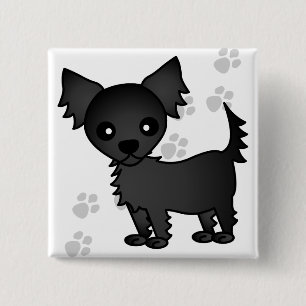 Badge Carré 5 Cm Chiwawa aux cheveux longs de noir mignon de bande