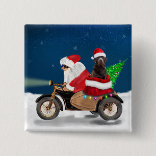 Badge Carré 5 Cm Chocolat Labrador Chien Noël Père Noël