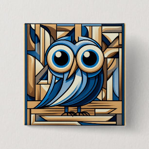 Badge Carré 5 Cm Chouette aux yeux bleus