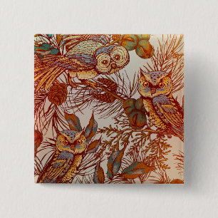 Badge Carré 5 Cm Chouette d'automne motif vintage automnal orange v