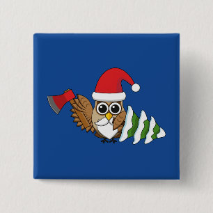 Badge Carré 5 Cm Chouette de Noël avec renard et pin