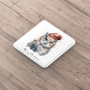 Badge Carré 5 Cm Chouette de Noël, personnalisable