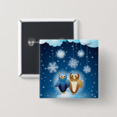 Badge Carré 5 Cm Chouettes amoureuses, bouton (Devant & derrière)