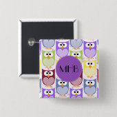 Badge Carré 5 Cm Chouettes mignonnes, Chouette Motif, Chouettes col (Devant & derrière)