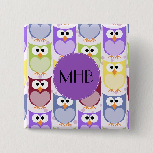 Badge Carré 5 Cm Chouettes mignonnes, Chouette Motif, Chouettes col (Devant)