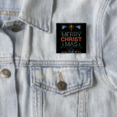 Badge Carré 5 Cm Chrétien religieux moche joyeux pull Noël (En situation)