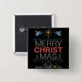 Badge Carré 5 Cm Chrétien religieux moche joyeux pull Noël (Devant & derrière)