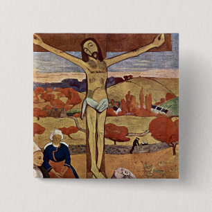 Badge Carré 5 Cm Christ Jaune par Paul Gauguin, Art Vintage