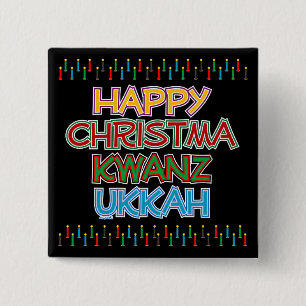 BADGE CARRÉ 5 CM CHRISTMAKWANZUKKAH HEUREUX