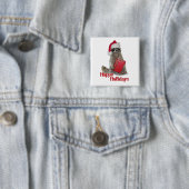 Badge Carré 5 Cm Christmas Bandit Raccoon with Present (En situation)