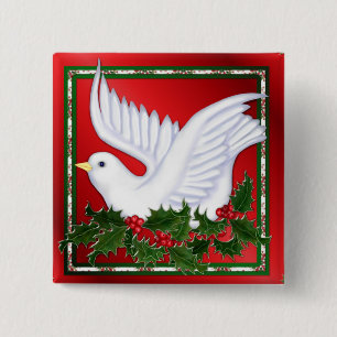 Badge Carré 5 Cm Christmas Dove & Holly