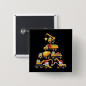 Badge Carré 5 Cm Christmas Excavator Construction Truck Tree (Devant & derrière)
