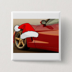 Badge Carré 5 Cm Christmas Red Corvette