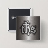 Badge Carré 5 Cm Christogram (IHS) Steel (Devant & derrière)