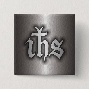 Badge Carré 5 Cm Christogram (IHS) Steel