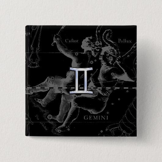 Badge Carré 5 Cm Chrome comme Gemini Zodiac Symbole sur Hevelius (Devant)