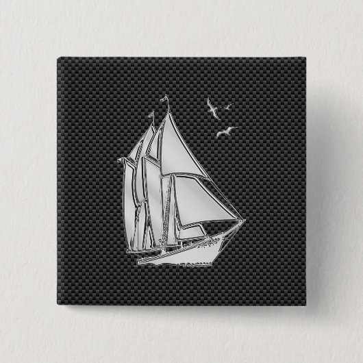 Badge Carré 5 Cm Chrome Comme Regatta Voilier sur Carbon Fibres déc (Devant)