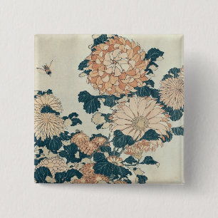 Badge Carré 5 Cm Chrysanthèmes