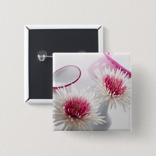 Badge Carré 5 Cm Chrysanthèmes (Devant & derrière)