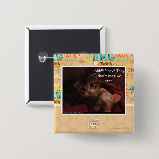 Badge Carré 5 Cm Chut ! ! ! Porcin ! ! (Devant & derrière)