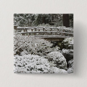 Badge Carré 5 Cm Chutes de neige dans le jardin japonais de Portlan