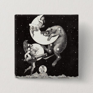 Badge Carré 5 Cm Ciel de Lune Univers Dieu Nuit Illustration
