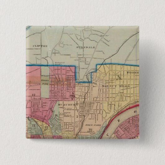Badge Carré 5 Cm Cincinnati, Ohio et environs (Devant)