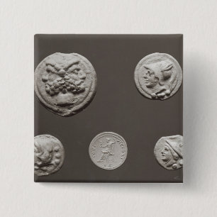 Badge Carré 5 Cm Cinq pièces de monnaie