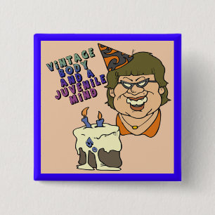 Badge Carré 5 Cm cinquantième Bouton d'anniversaire