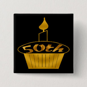 Badge Carré 5 Cm cinquantième Bouton d'anniversaire