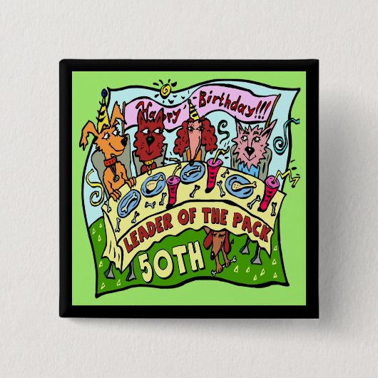 Badge Carré 5 Cm cinquantième Bouton d'anniversaire (Devant)