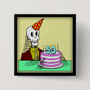 Badge Carré 5 Cm cinquantième Bouton d'anniversaire
