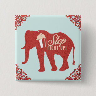 Badge Carré 5 Cm Cirque Rétro Eléphant Popcorn Fête d'anniversaire 
